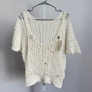 Pop Killer Los Angeles Crochet Knit‎ Top Women's Ivory Beads Sea Shells sz S NWT
